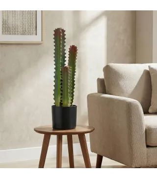 Cactus Artificial 66 cm Planta Artificial Decorativa con Maceta y 3 Hojas para Decoración del Interior Verde