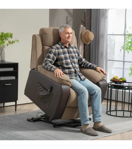 Sillón Relax Reclinable Eléctrico Levanta Personas con Mando a Distancia Puerto USB y Bolsillos Laterales Marrón