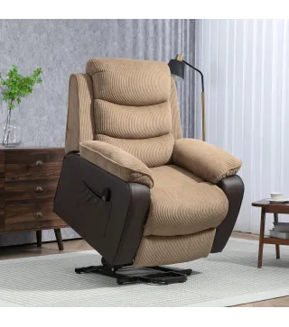 Sillón Relax Reclinable Eléctrico Levanta Personas con Mando a Distancia Puerto USB y Bolsillos Laterales Marrón