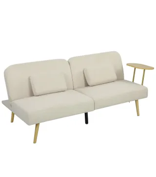 Sofá Cama de 3 Plazas con Mesa Auxiliar 3 en 1 con Respaldo Ajustable Apertura Clik-Clak 196x86x81 cm Beige