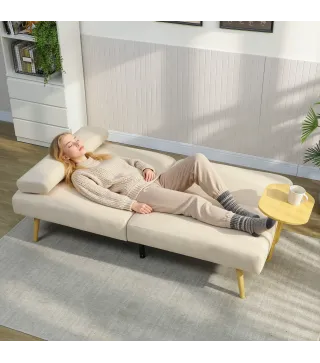 Sofá Cama de 3 Plazas con Mesa Auxiliar 3 en 1 con Respaldo Ajustable Apertura Clik-Clak 196x86x81 cm Beige