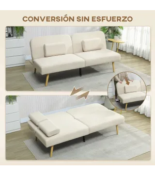 Sofá Cama de 3 Plazas con Mesa Auxiliar 3 en 1 con Respaldo Ajustable Apertura Clik-Clak 196x86x81 cm Beige