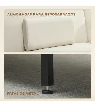 Sofá Cama de 3 Plazas con Mesa Auxiliar 3 en 1 con Respaldo Ajustable Apertura Clik-Clak 196x86x81 cm Beige