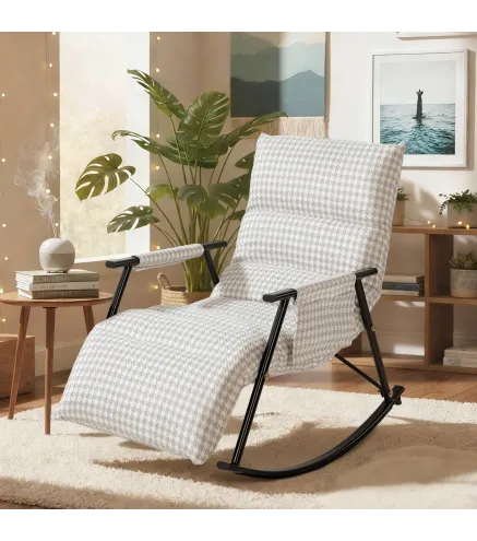 Silla Mecedora con Respaldo y Reposapiés Ajustables Mecedora Sillón Balancín Tapizado en Lino 62x100x89 cm Gris