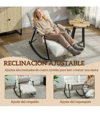 Silla Mecedora con Respaldo y Reposapiés Ajustables Mecedora Sillón Balancín Tapizado en Lino 62x100x89 cm Gris