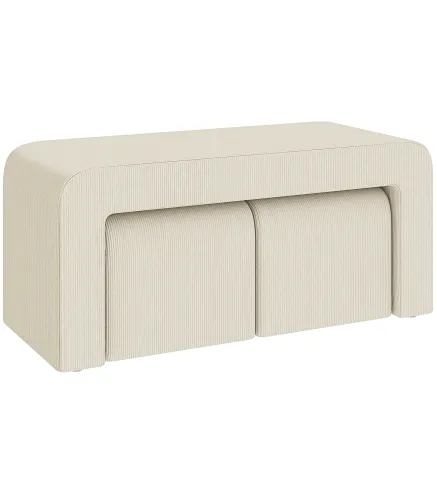 Juego de 3 Bancos Zapateros Grande y 2 Pequeños Modernos de Pana Diseño Compacto Mesa Auxiliar 104x44x48 cm Crema