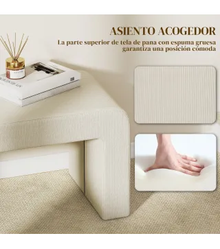 Juego de 3 Bancos Zapateros Grande y 2 Pequeños Modernos de Pana Diseño Compacto Mesa Auxiliar 104x44x48 cm Crema