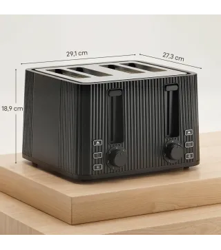 Tostadora 4 Ranuras Anchas 7 Niveles de Tostado Función Descongelar Recalentar y Cancelar Bandeja Extraíble Negro