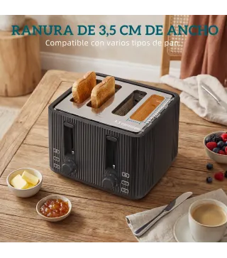Tostadora 4 Ranuras Anchas 7 Niveles de Tostado Función Descongelar Recalentar y Cancelar Bandeja Extraíble Negro