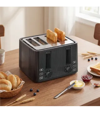 Tostadora 4 Ranuras Anchas 7 Niveles de Tostado Función Descongelar Recalentar y Cancelar Bandeja Extraíble Negro