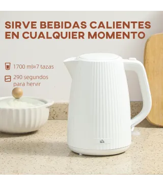 Hervidor Eléctrico 1,7L 2200W con Filtro Antical Desmontable Apagado Automático Base Giratoria 360° Crema