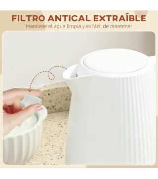 Hervidor Eléctrico 1,7L 2200W con Filtro Antical Desmontable Apagado Automático Base Giratoria 360° Crema