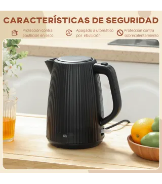 Hervidor Eléctrico 1,7L 2200W con Filtro Antical Desmontable Apagado Automático Base Giratoria 360° Negro