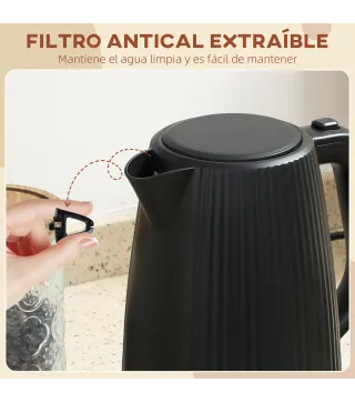 Hervidor Eléctrico 1,7L 2200W con Filtro Antical Desmontable Apagado Automático Base Giratoria 360° Negro