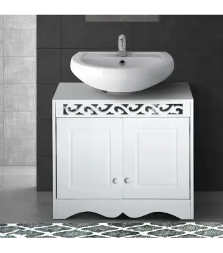 Armario de Baño tipo Mueble Bajo para Lavabo con 2 Puertas y Estantes 60x30x56cm Diseño Moderno de Madera Blanca