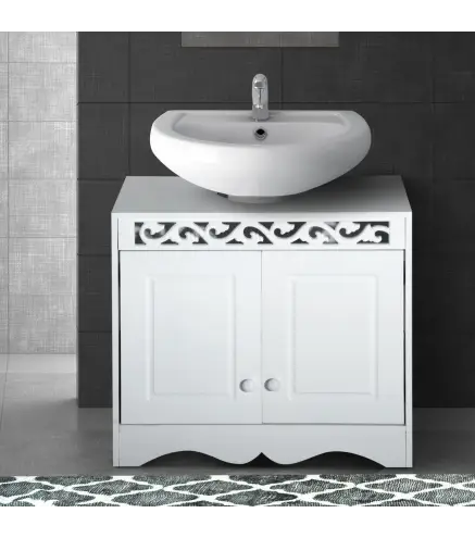 Armario de Baño tipo Mueble Bajo para Lavabo con 2 Puertas y Estantes 60x30x56cm Diseño Moderno de Madera Blanca