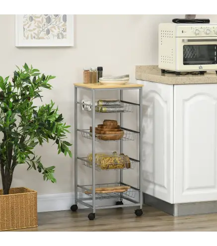 Carro Múltiusos de Cocina Baño con Ruedas 5 Niveles Carrito de Servicio Isla de Cocina Marco de Acero Carrito Auxiliar Verdulero