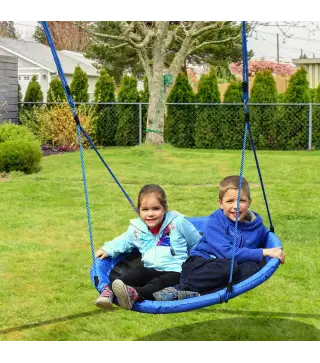 Columpio Infantil tipo Nido Columpio Redondo de Árbol para +3 Años Carga 100 kg Interior y Exterior Ø100x180 cm Azul