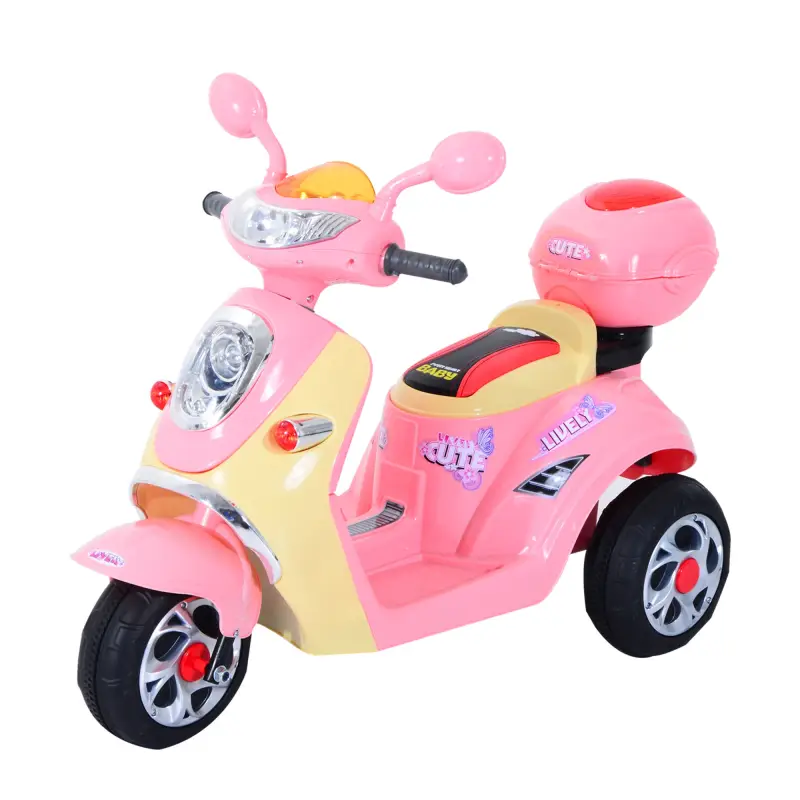 Coche Triciclo Moto Eléctrica Infantil Correpasillos a Batería Niños +3 años 6V Metal + PP 108x51x75cm Rosa