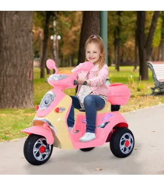 Coche Triciclo Moto Eléctrica Infantil Correpasillos a Batería Niños +3 años 6V Metal + PP 108x51x75cm Rosa