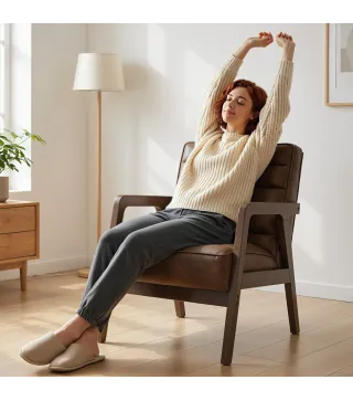 Butaca de Salón Tapizado en PU con Marco de Madera Maciza Asiento Acolchado para Sala de Estar Dormitorio Marrón