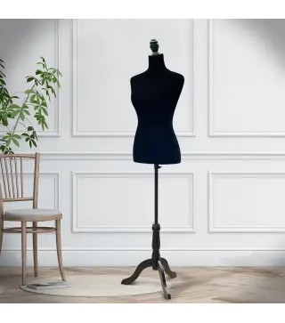 Maniquí de Costura Ajustable a 130-168 cm con Trípode de Madera para Fotografía de Moda Exposición de Prendas Negro