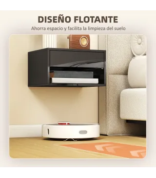 Juego de 2 Mesitas de Noche Flotantes Mesillas de Noche con Cajón para Dormitorio 37x32x21 cm Negro Brillo