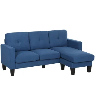 Sofá Chaise Longue Reversible con Estructura de Acero Tapizado en Chenilla 186x130x84cm Azul