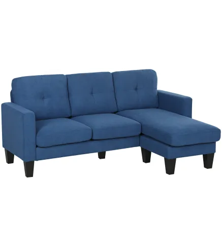 Sofá Chaise Longue Reversible con Estructura de Acero Tapizado en Chenilla 186x130x84cm Azul