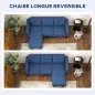 Sofá Chaise Longue Reversible con Estructura de Acero Tapizado en Chenilla 186x130x84cm Azul