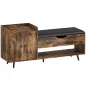 Banco Zapatero Industrial con Asiento Acolchado Compartimento Oculto Estantes Puertas 127x35x59 cm Marrón Rústico