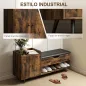 Banco Zapatero Industrial con Asiento Acolchado Compartimento Oculto Estantes Puertas 127x35x59 cm Marrón Rústico