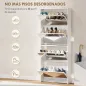 Zapatero Estrecho con Espejo y 4 Puertas Abatibles para 12 Pares de Zapatos 63x17x146 cm Blanco