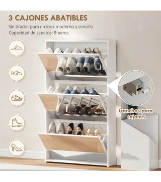 Zapatero Entrada Recibidor con 3 Puertas con Espejo Zapatero Estrecho para 9 Pares de Zapatos 65x17x114,5 cm Blanco