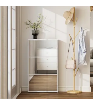 Zapatero Entrada Recibidor con 3 Puertas con Espejo Zapatero Estrecho para 9 Pares de Zapatos 65x17x114,5 cm Blanco