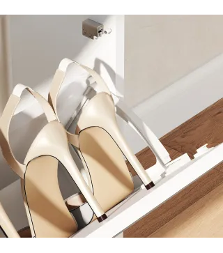 Zapatero Entrada Recibidor con 3 Puertas con Espejo Zapatero Estrecho para 9 Pares de Zapatos 65x17x114,5 cm Blanco