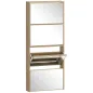 Zapatero Estrecho con Espejo y 4 Puertas Abatibles para 12 Pares de Zapatos 63x17x146 cm Natural