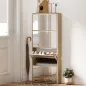 Zapatero Estrecho con Espejo y 4 Puertas Abatibles para 12 Pares de Zapatos 63x17x146 cm Natural