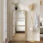 Zapatero Estrecho con Espejo y 4 Puertas Abatibles para 12 Pares de Zapatos 63x17x146 cm Natural