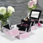 Maletín de Maquillaje Organizador Cosméticos Profesional Estuche de Maquillaje Caja de Belleza Portátil Con Espejo Cerradura Var