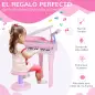 Piano Infantil 37 Teclas Teclado Electrónico Piano para Niños con Micrófono Taburete Luces y 22 Canciones USB/MP3 Karaoke Modo d