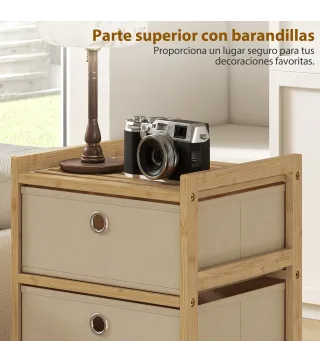 Cómoda con 5 Cajones de Tela Estructura de Bambú Cajonera para Espacios Pequeños Crema y Natural