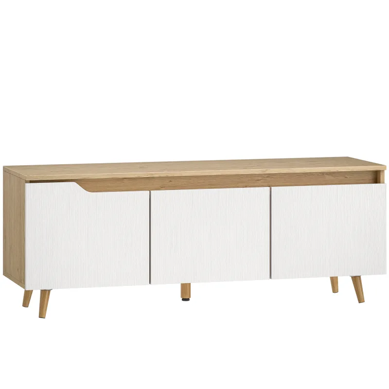 Mesa de TV para Salón con 3 Puertas para Televisión de 55 Pulgadas Estilo Moderno 120x35x45,5 cm Roble y Blanco