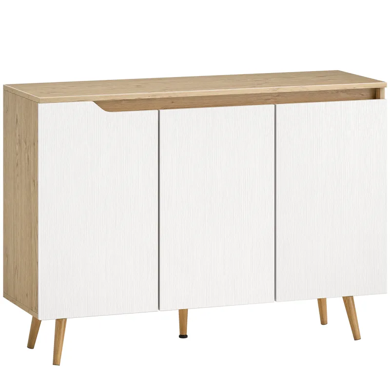 Aparador de Salón con 3 Puertas Estantes Ajustables Patas de Madera para Cocina Entrada 107x35x76,5 cm Roble y Blanco