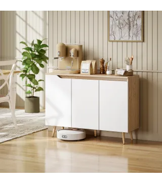 Aparador de Salón con 3 Puertas Estantes Ajustables Patas de Madera para Cocina Entrada 107x35x76,5 cm Roble y Blanco