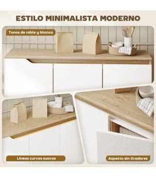 Aparador de Salón con 3 Puertas Estantes Ajustables Patas de Madera para Cocina Entrada 107x35x76,5 cm Roble y Blanco