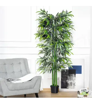 Planta Artificial 180 cm con Cañas Maceta Árbol Artificial Decoración para Hogar Salón Oficina Verde