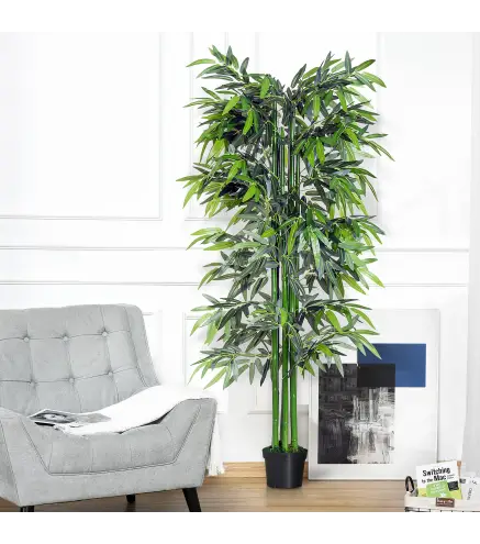 Planta Artificial 180 cm con Cañas Maceta Árbol Artificial Decoración para Hogar Salón Oficina Verde