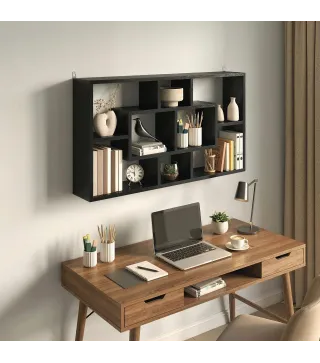 Estante de Pared Decorativo Estantería para Libro, CDs con 8 Cubos 85x14,5x47,5 cm Negro