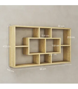 Estante de Pared Decorativo Estantería para Libro, CDs con 8 Cubos 85x14,5x47,5 cm Roble